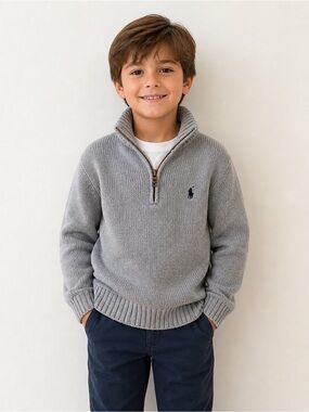 Polo by Ralph Lauren Boys' Light Gray Half-Zip Sweater size 8